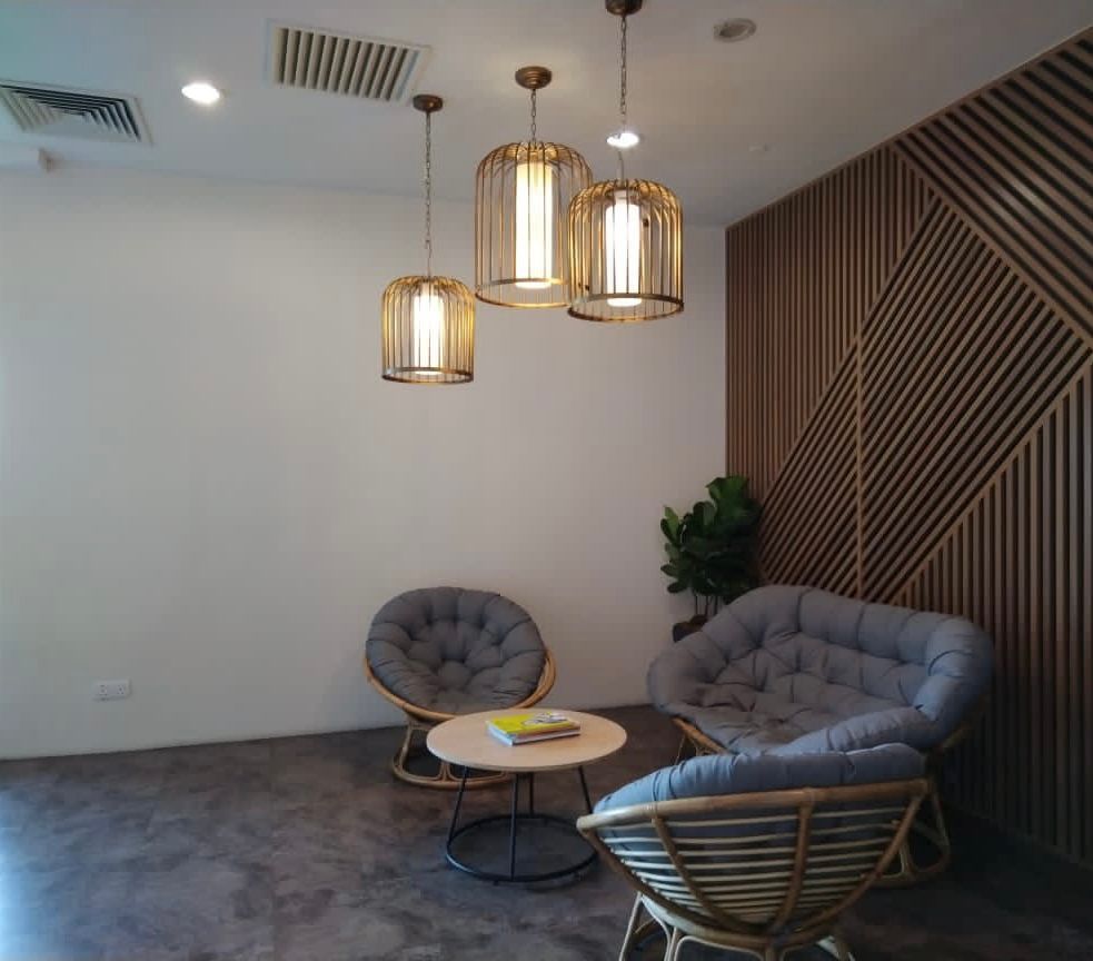 a room with chairs and a table