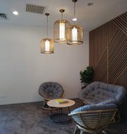 a room with chairs and a table